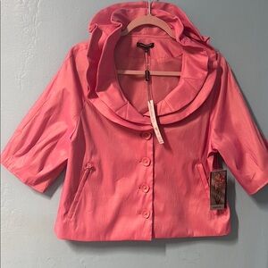 Samuel Dong Pink Varsity Jacket with Elegant Draping#61
